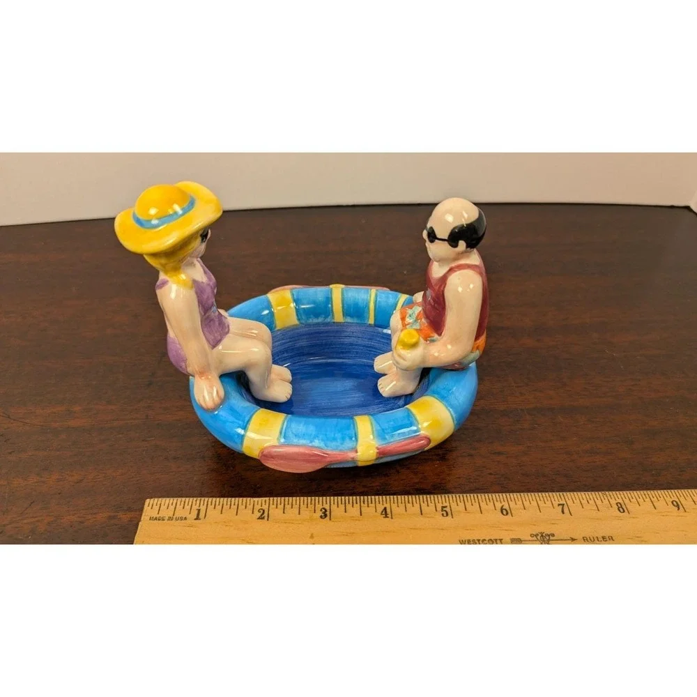 Sonoma Hand Painted Swimming Pool Chip Dip Serving Bowl Beach Couple Float 1999